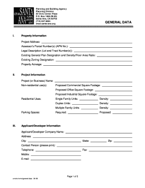 Santa Ana General Data Form