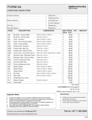 Furniture Order Form