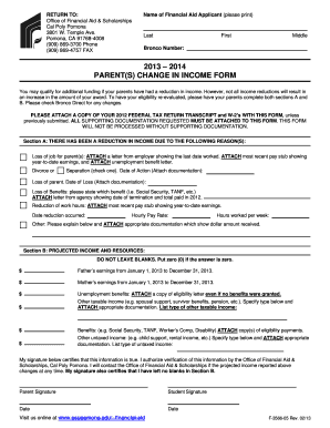 Parent Change in Income Form