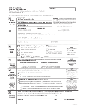 California Vendor Data Record Form