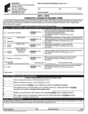 Parent Change in Income Form