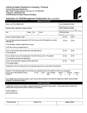 California State Polytechnic University Pomona Staff Management Employment Application