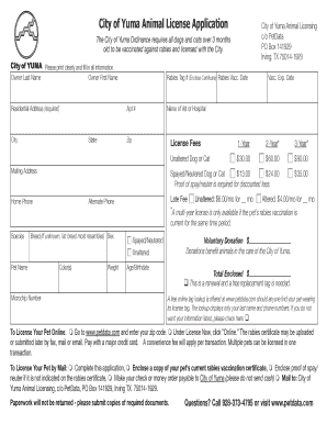 City of Yuma Animal License Application