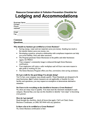 Green Business Certification Checklist for Lodging