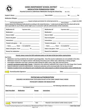 Eanes Independent School District Medication Permission Form