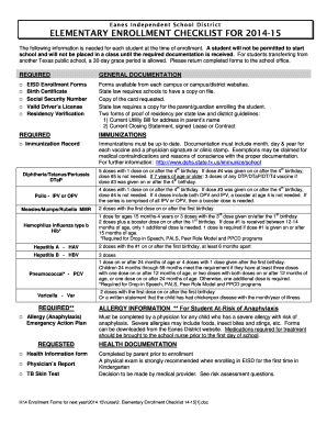 Eanes ISD Elementary Enrollment Checklist