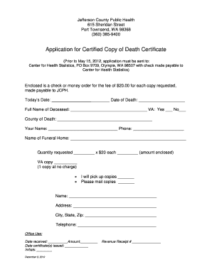 Application for Certified Copy of Death Certificate