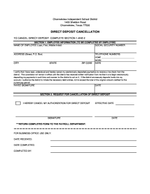 Direct Deposit Cancellation Form