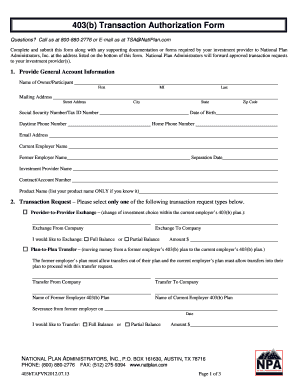 403(b) Transaction Authorization Form