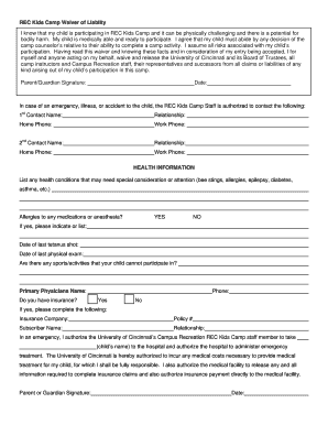 REC Kids Camp Waiver of Liability