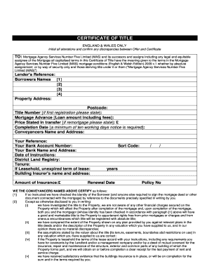 Certificate of Title for Mortgage