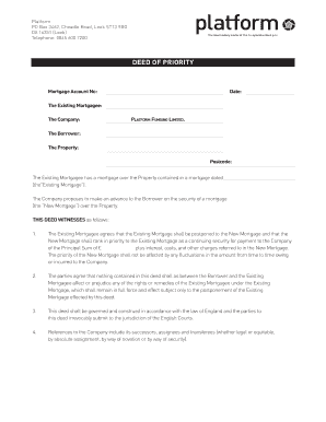 Deed of Priority for Mortgage Postponement