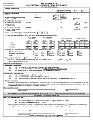 North Carolina Legislative Tuition Grant Application