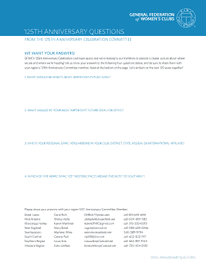 GFWC 125th Anniversary Questions