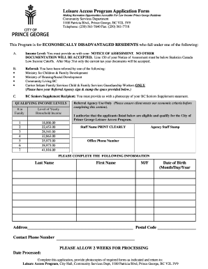 Leisure Access Program Application Form
