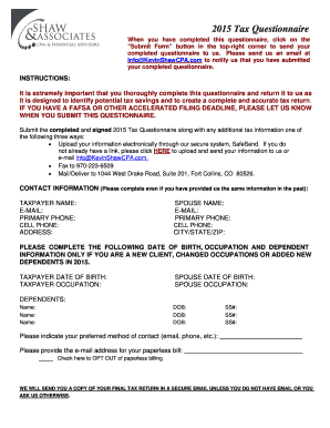 2015 Tax Questionnaire