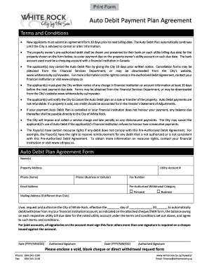 City of White Rock Utility Auto Debit Payment Plan Agreement