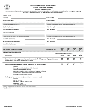 Teacher Evaluation Summary Form