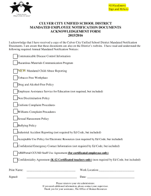 Culver City Employee Notification Acknowledgment Form