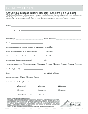 Off Campus Student Housing Registry - Landlord Sign-up Form