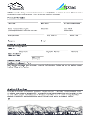 for students entering Cook 1 of the Professional Cook Training program