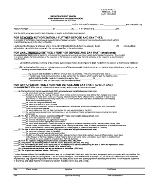 Service Credit Union ACH Debit Dispute Form