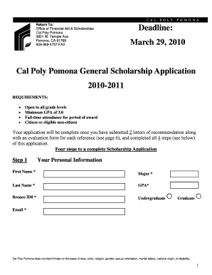 Cal Poly Pomona General Scholarship Application