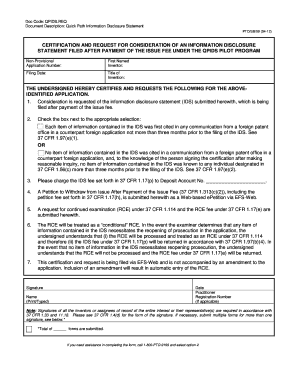 Quick Path Information Disclosure Statement Request
