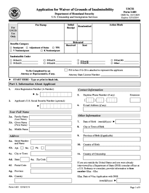 USCIS Form I-601 Waiver of Grounds of Inadmissibility