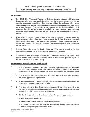 Fillable Online Butte County EDSDC Day Treatment Referral Checklist Fax ...