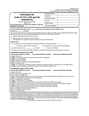 USPTO Patent Processing Fee Transmittal Form