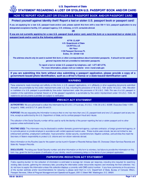 US Passport Lost or Stolen Statement Form