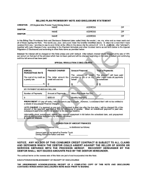 Billing Plan Promissory Note and Disclosure Statement