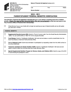 Parent/Student Federal Benefits Verification Form
