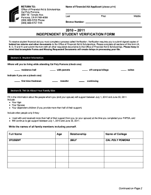 Independent Student Verification Form