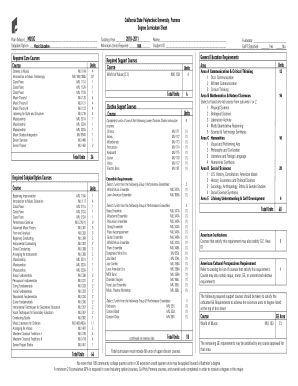 California State Polytechnic University Pomona Degree Curriculum Sheet