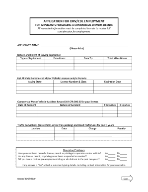Application for CMV/CDL Employment