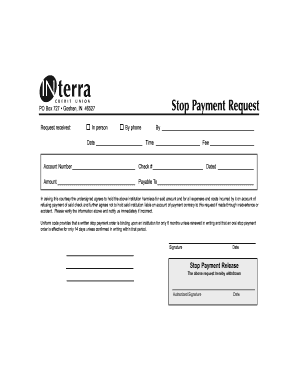 Stop Payment Request Form
