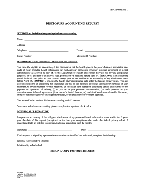 HIPAA Disclosure Accounting Request Form 1005-A