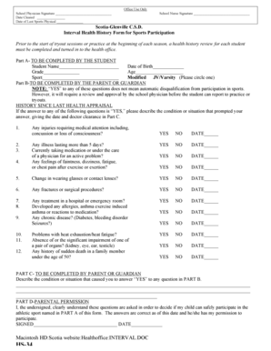 Interval Health History Form for Sports Participation
