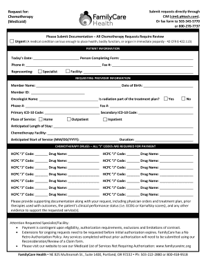 Chemotherapy Request Form
