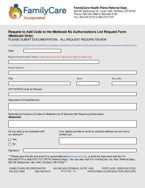 Medicaid No Authorizations List Request Form