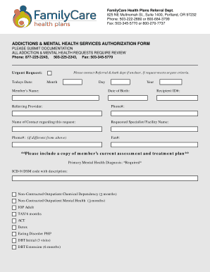 Addictions & Mental Health Services Authorization Form