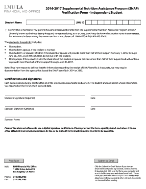 SNAP Verification Form - Independent Student