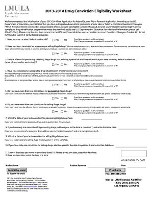 2013-2014 Drug Conviction Eligibility Worksheet