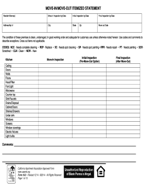 Move-In/Move-Out Itemized Statement