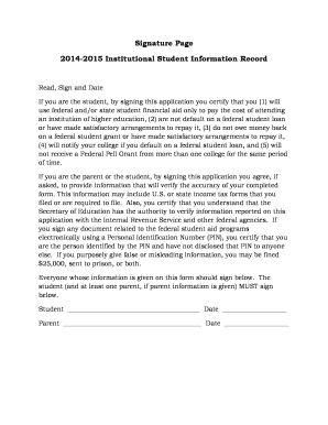 2014-2015 Institutional Student Information Record Signature Page
