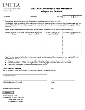 Child Support Paid Verification Form