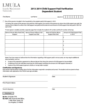 Child Support Paid Verification Form