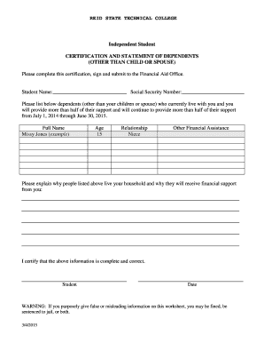 Independent Student Certification Form